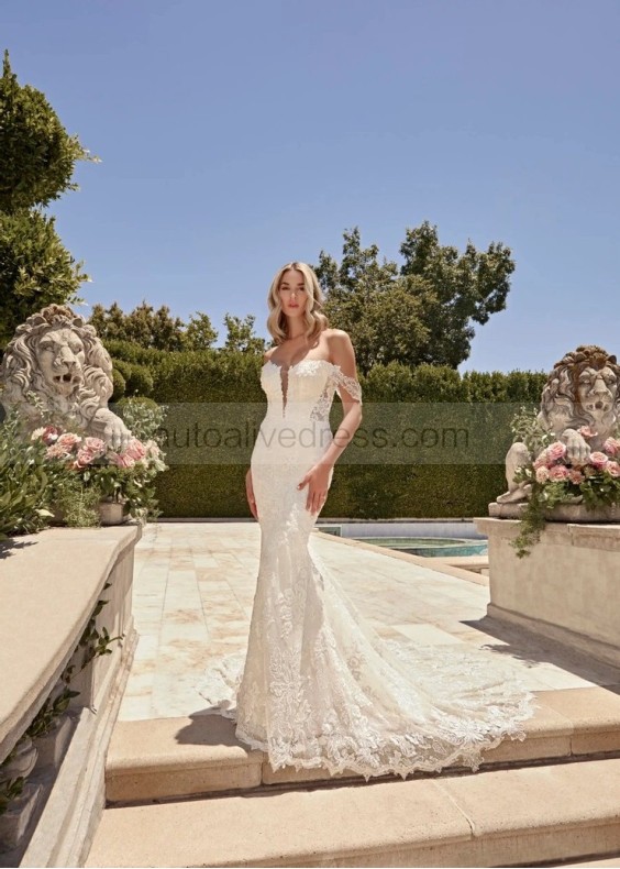 Detachable Straps Beaded Ivory Lace Tulle Wedding Dress Detachable Straps Beaded Ivory Lace Tulle Wedding Dress